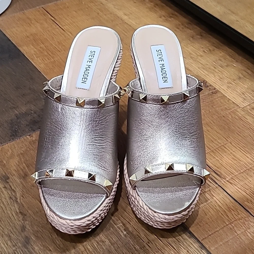 Steve Madden Metallic Gold Studded Wedge Mules